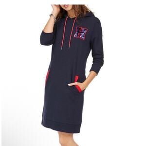 TOMMY HILFIGER HOODED SWEATSHIRT DRESS BLING LOGO FRENCH TERRY SZ M VARSITY Y2K